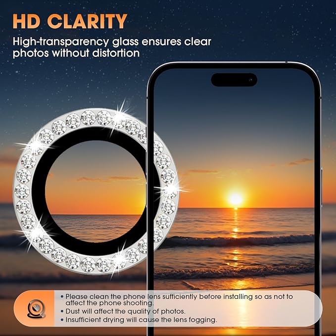 iPhone 16 Pro/16 Pro Max Camera Lens Protector Bling Diamond, Silver | Individual Metal, 9H Hardness, Scratch Resistant, Shockproof, Drop Protection, Case Friendly, Stylish Accessories - Image 3