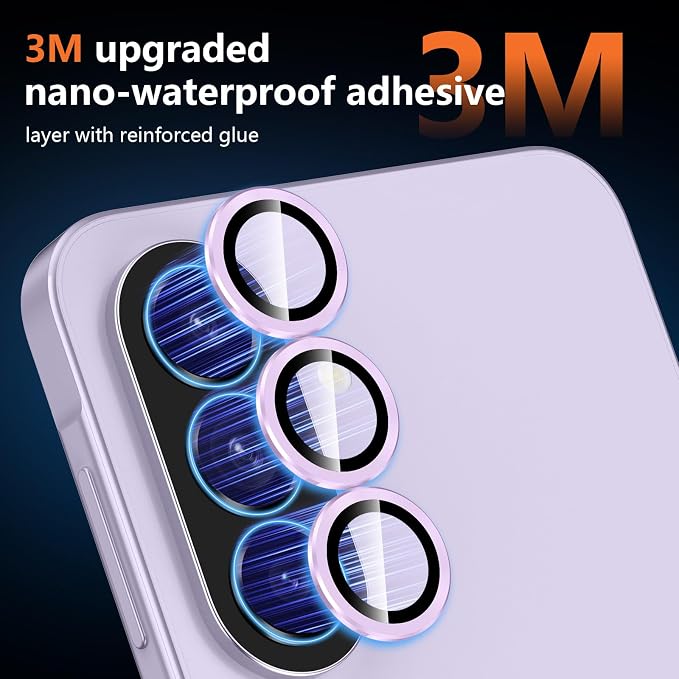 for Samsung Galaxy A37/A57 Camera Lens Protector, Individual Metal Ring Tempered Glass Lens Cover, [Strong Adsorption] Scratch Resistant Ultra-Thin HD Clear Lens Cover, 1 Set-Purple - Image 4