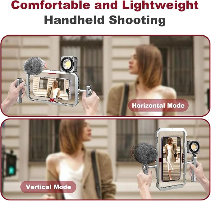 Magnetic Phone Cage with Handle,Smartphone Cage Kit with 360° Rotation Handgrip and Magnetic Sticker for Photography,Compatible with iPhone 17/16/15/14/13 Series and Andriod Phones (Silver+Red) - Image 6