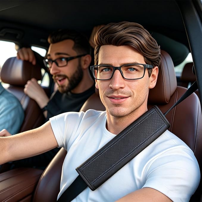 Seat Belt Pads Leather Seat Belt Covers More Comfort Driving Cushion Helps Protect Your Neck and Shoulders Suit for Car, Truck, SUV, Airplane,Camera Backpack Straps Black+Blue-2Pcs - Image 7
