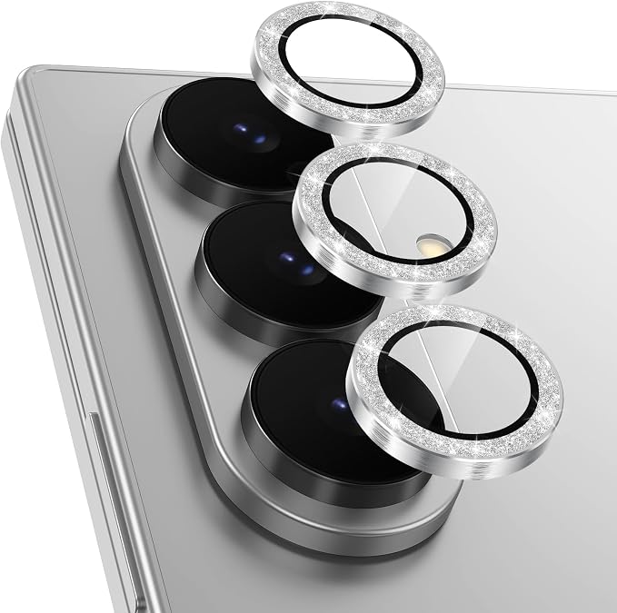 Meshine for Samsung Galaxy Z Fold 8 Ultra Camera Lens Protector,Scratch Proof,Strong Adsorption,9H Hardness with Metal Ring Camera Cover,Case Friendly,Accessories Lens Protector,Glitter Sliver by Meshine