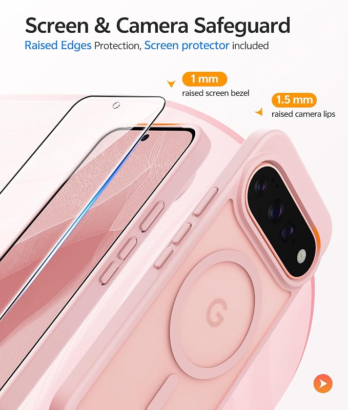 FNTCASE for Google Pixel 11 Pro Case / Pixel 11 Case, with Screen Protector | Fit for Magsafe, Translucent Matte, 14FT Military Grade Drop Protection, Shockproof Protective Phone Cover, Light Pink - Image 4