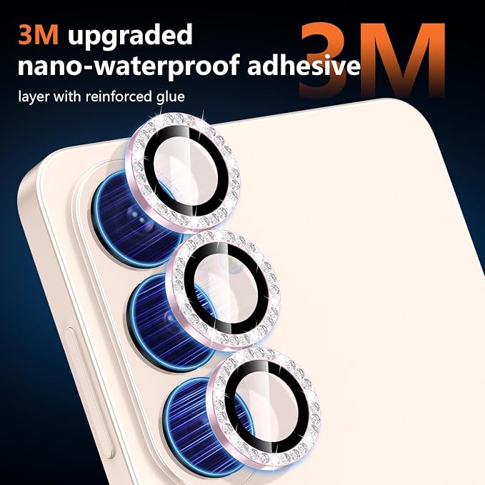 for Samsung Galaxy S26 Plus Camera Lens Protector, Individual Metal Ring Tempered Glass Lens Cover, [Strong Adsorption] Scratch Resistant Ultra-Thin HD Clear Lens Cover, 1 Set-Pink Diamond - Image 4