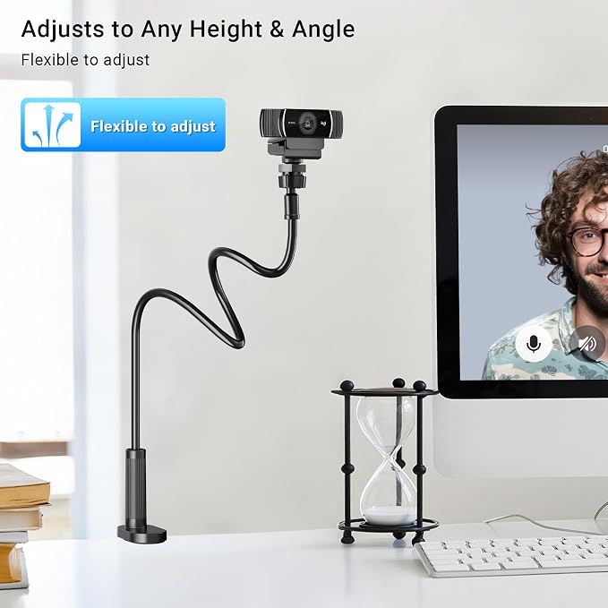 Flexible Webcam Stand Mount for Desk, Gooseneck Webcam Tripod with Clamp, Desktop Phone Holder & Table Top Tripod Compatible with Action Camera Gopro C922 C930e C920S C920 C615 C960 C920x Brio - Image 2