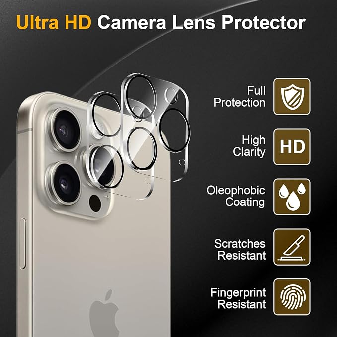 3 Pack Camera Lens Protector for iPhone 14 Pro Max/15 Pro Max | iPhone 14 Pro/iPhone 15 Pro,Tempered Glass,Anti-Fingerprint,9H Hardness,Scratch Resistant,Easy to Install,HD Clarity - Image 5