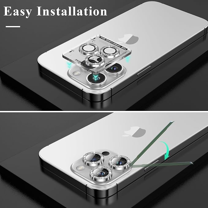 YWXTW Designed for iPhone 14 Pro/iPhone 14 Pro Max Camera Lens Protector Bling, [New Glitter Design] Individual Metal Tempered Glass Camera Cover Accessories Case Friendly, 1 Set (Silver Glitter) - Image 4