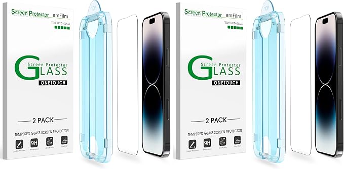 amFilm Auto-Alignment OneTouch for iPhone 14 Pro Max [6.7''] Screen Protector, Tempered Glass, 30 Seconds Installation, Bubble Free, Case Friendly, Anti-Scratch 4 Pack by amFilm