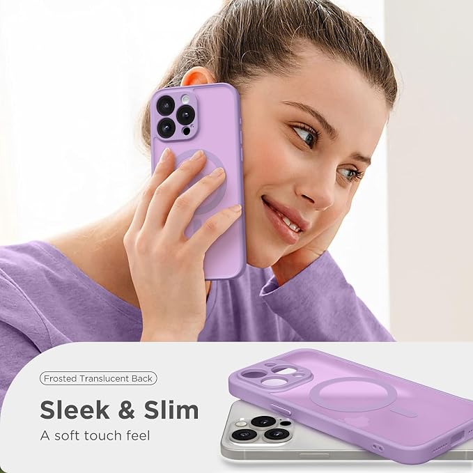 CAPRARO for iPhone 13 Pro Max Case, Compatible with MagSafe | Upgraded [Full Camera Protection] Shockproof Protective Slim Translucent Matte Magnetic Phone Case 6.7'', Elegant Purple - Image 7
