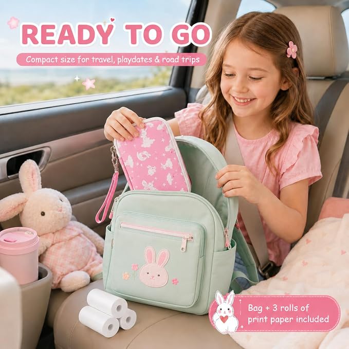 Kids Instant Print Camera Case & 3 Rolls for DYLANTO for ESOXOFFORE | Portable Digital Camera Case for ETIKEZ for YTETCN for DUDUDRAGON with Pocket for Accessories (Box Only)-Pink Rabbit - Image 6