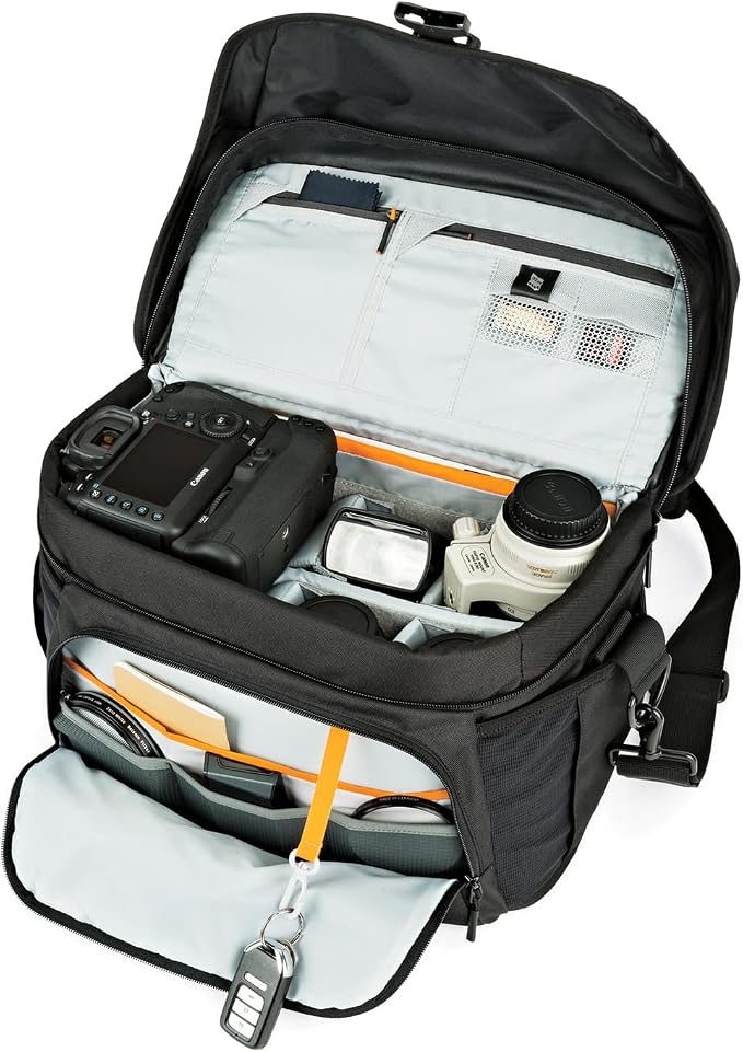 Lowepro LP37142, Nova 200 AW II Messenger Case, Camera Bag, Customizable, Portable, Fits 1-2 Pro DSLR with attached 24-105mm, Compact Drone, 3-5 Additional Lenses, Flash, Black | Includes removable shoulder strap and lifetime warranty for storage, prot... - Image 5