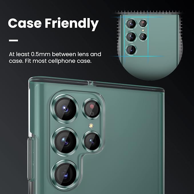 Tensea Compatible with Samsung Galaxy S22 Ultra Camera Lens Protector | 9H Tempered Glass Camera Cover Screen Protector Metal Individual Ring [Installation Tray][Case Friendly] - Image 4