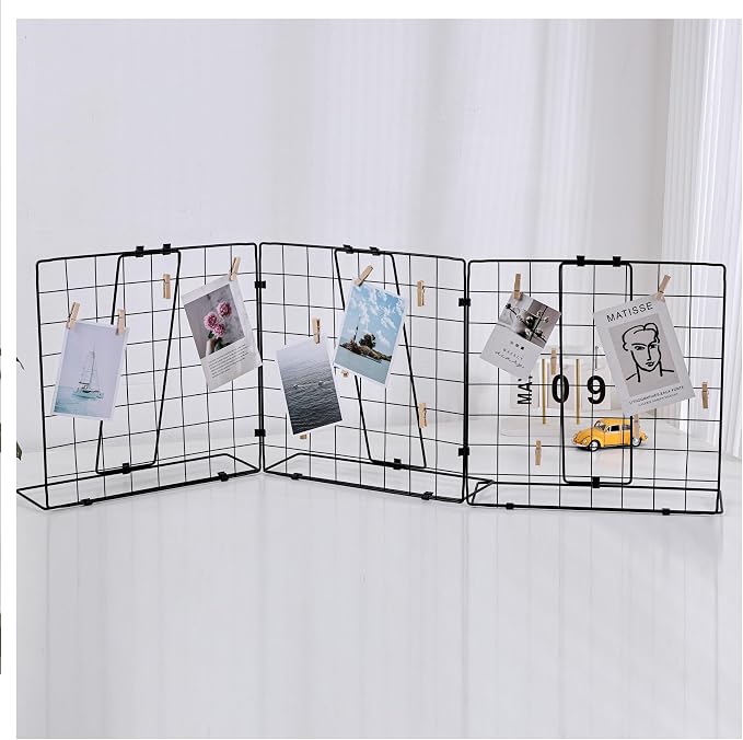 Photo Display Rack, Note Display Rack, Double-sided Photo Metal Rack, Suitable for Use As a Home Desk Photo Organizer, With 30 Wooden Clips, Black by BEKMLOD