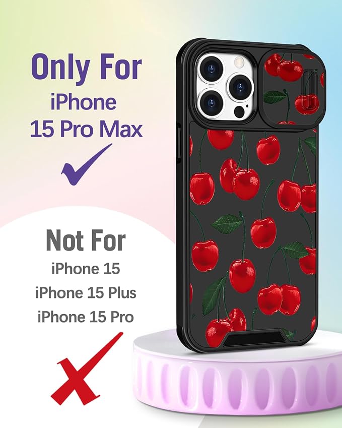 Buleens for iPhone 15 Pro Max Case 6.7 Inch - with Ring Stand & Camera Cover Aesthetic Cute Designed Women Girls Girly Kawaii Pretty Cherry Phone Case for iPhone 15 Pro Max Compatible with Magsafe - Image 2