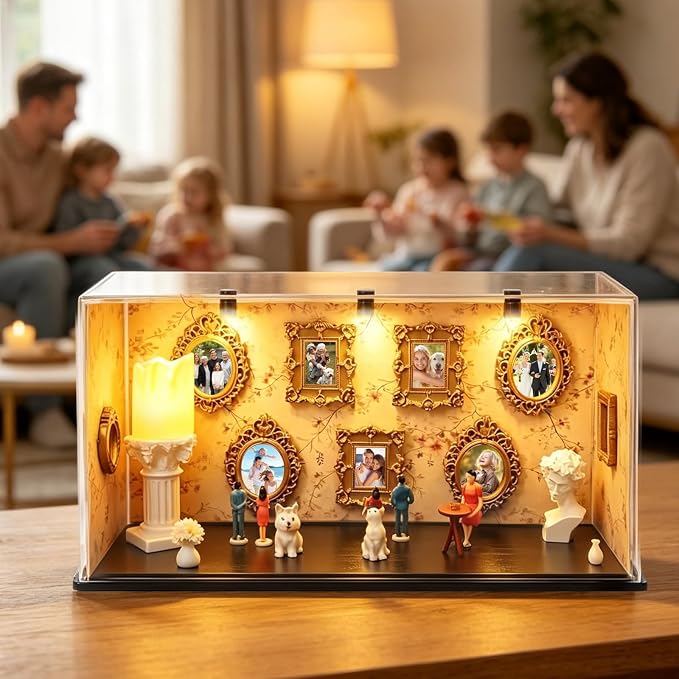 DIY Mini Museum Kit of Us Museum Shadow Box with Mini Picture Frames People Figurines & Led Light Memory Figurines Personalized Silhouette Box for Home Decor Wedding Graduation Pet Family Memorial - Image 5
