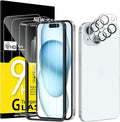 NEW'C 3x for iPhone 15 Screen Protector (6.1 inches)+ 3x Camera Lens Protector, Sensor Protection, Case Friendly Tempered Glass Film + Dust Plug- Easy installation tool include by NEWC