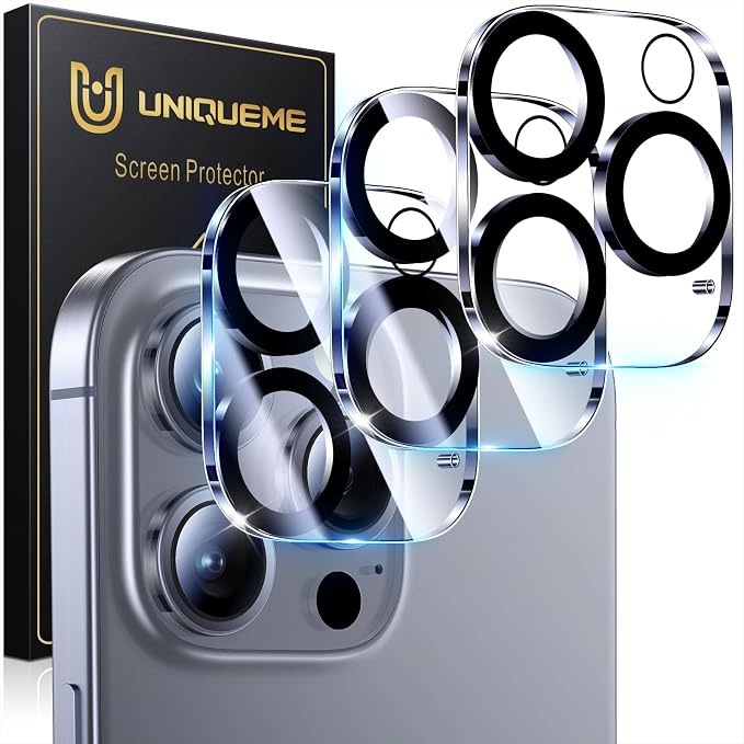 UniqueMe for 3 Pack iPhone 16 Pro/iPhone 16 Pro Max Camera Lens Protector | Drop Protection, Case Friendly, 9H Tempered Glass, Camera Cover Screen, Update New Version by UniqueMe
