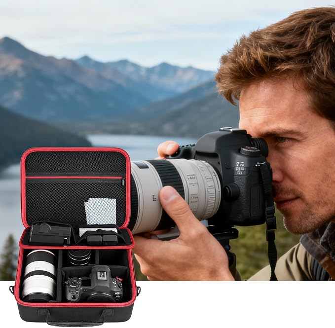 Camera Case for Canon/for Sony/for Nikon DSLR SLR Cameras, Large Capacity | EOS Rebel T7/R50/R6 Mark II/R100,Alpha 7 IV/ZV-E10/A6400/A6700/A6100,D7500,Lens/ Battery/Tripod Bag, Shoulder Strap, Box Only - Image 9