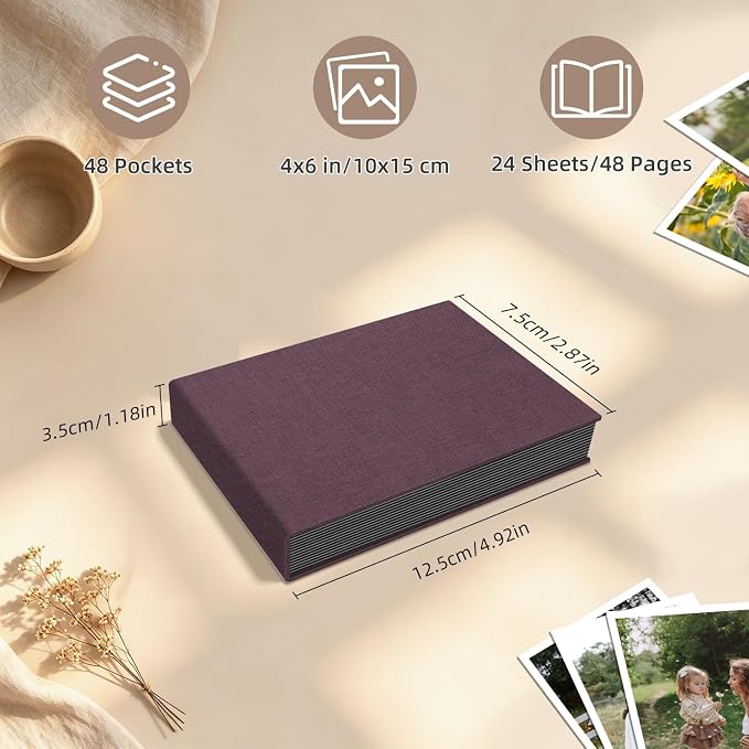 Popotop Photo Album 4x6 48 Pockets for Wedding Gifts,Linen Hardcover Picture Albums for Family Anniversary Baby Vacation Pictures - Image 3