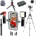 Movo iFilmer-PRO Smartphone Video Rig Kit – Stabilizer Cage with Dual Grips, VXR10 Shotgun Microphone, LED Light, & Tripod for iPhone/Android by Movo