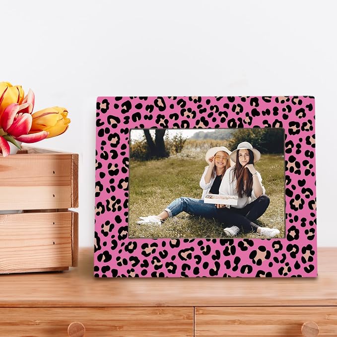 kunlisa Hot Pink Leopard Print Picture Frame 4x6, Cheetah Gifts for Women, Funky Preppy Y2k Leopard Animal Print Picture Photo Frame for Home Girls Room Dorm Apartment Tabletop Desk Shelf Decoration - Image 3
