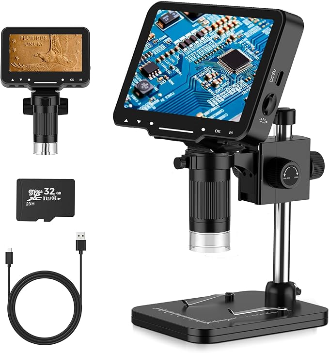 PalliPartners Digital Microscope for Coins with Light HD Screen | 4.3 Inch 1080P HD Screen, 10MP Camera, 1-1000X Zoom. Wireless USB Digital Microscope with Video Recorder for Inspection by PalliPartners