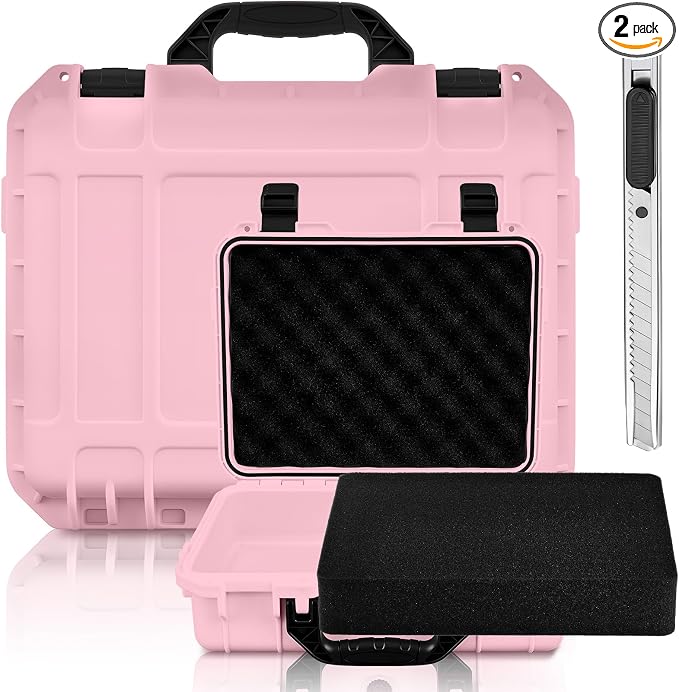Relaxweex 1 Pcs Waterproof Hard Case with DIY Customizable Foam Insert Portable Protective Case with Knife for Camera Drones Equipments Tools Test Instruments(Pink,8.5 x 6.5 x 3.7 Inch) by Relaxweex