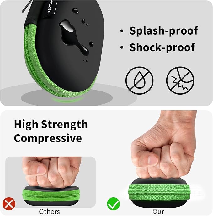 1 Pack Oval Earbud Case Storage Bag with Carabiner, Green | Portable EVA Carrying Case, For Wired/Wireless Headphones, SD Card Storage, Camera Chip - Image 3