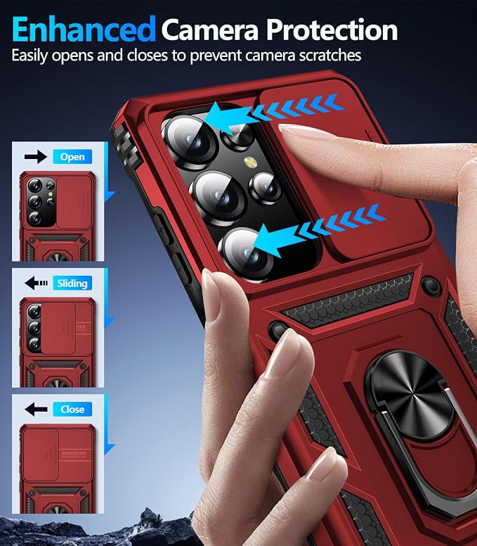 Taisairu for Samsung Galaxy S26 Ultra Case with Screen Protector & Slide Camera Lens Cover, Built-in Magnetic Ring Stand Shockproof Protective Phone Case for Samsung S26 Ultra Case (Red) - Image 6