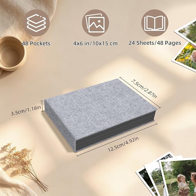 Popotop Photo Album 4x6 48 Pockets for Wedding Gifts,Linen Hardcover Picture Albums for Family Anniversary Baby Vacation Pictures - Image 3