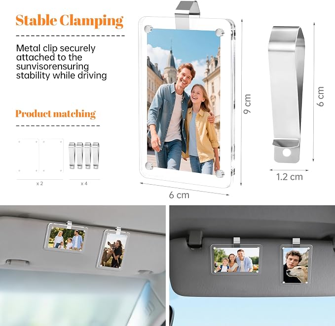 Personalized Gifts for Husband Dad Boyfriend - 1pcs Car Picture Holder Clear Acrylic Magnetic Car Visor Photo Clip 3.5 x 2.4 inch - Perfect Car Accessories - Image 3
