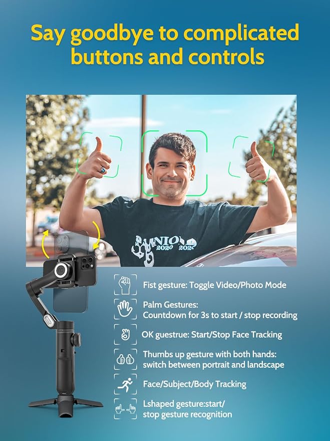 AOCHUAN Gimbal Stabilizer for iPhone Gimbal with Wireless Charging Smartphone for iPhone 15 Pro Max/Android Foldable 3-Axis Handheld Phone Stabilizer for Video Recording Face Tracking-Smart X Pro - Image 5