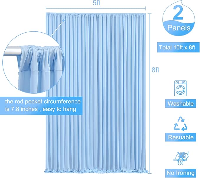Baby Blue Backdrop Curtain for Baby Shower Parties Wrinkle Free Light Blue Curtains Backdrop Drapes Fabric Decoration for Birthday Party Photography 5ft x 8ft,2 Panels - Image 5