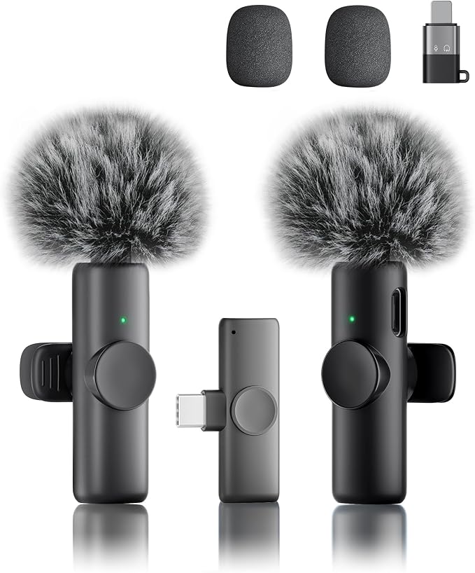 SUDEHO Wireless Lavalier Microphone for Android, 2-Pack Clip-On Mics with USB-C Receiver by SUDEHO