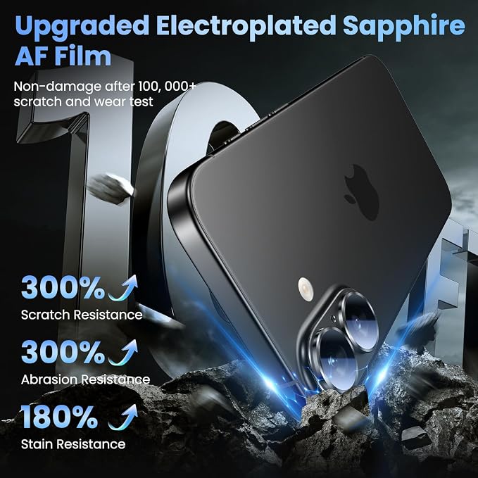 Uyiton for iPhone 17 Camera Lens Protector, Metal Frame Glass Cover | Not Easy to Break, Strong Adsorption, Case-Friendly, Metal 9H Sapphire Glass Rear Camera Screen Cover, Black - Image 6