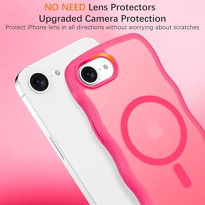 BENTOBEN Magnetic for iPhone 17e Case,Cute Wavy Frame [Compatible with MagSafe] Translucent Matte Anti-Slip Bumper Women Girls Boys Men Shockproof Drop Protective Phone Cover for iPhone 17e,Hot Pink - Image 3