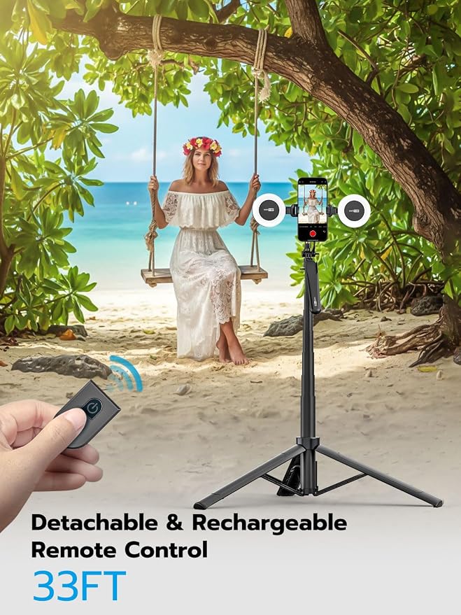 70" Extendable Phone Tripod Selfie Stick w/Light&Remote UT-02 | For iPhone & Android,360° Rotation,Selfie Stick W/ Remote Control,Fill Light,Video Recording,Photography,TikTok & Vlogging - Image 3
