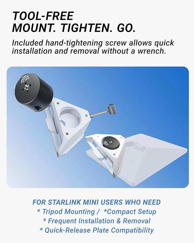 ORLNK Tripod Adapter Mount for Starlink Mini with 1/4"-20 - Flush Install | Fits Quick-Release Plate, Ball Mount Clamp, Flush Installation, Lightweight Aluminum Alloy, ORLNK SM04 Matte Black - Image 7