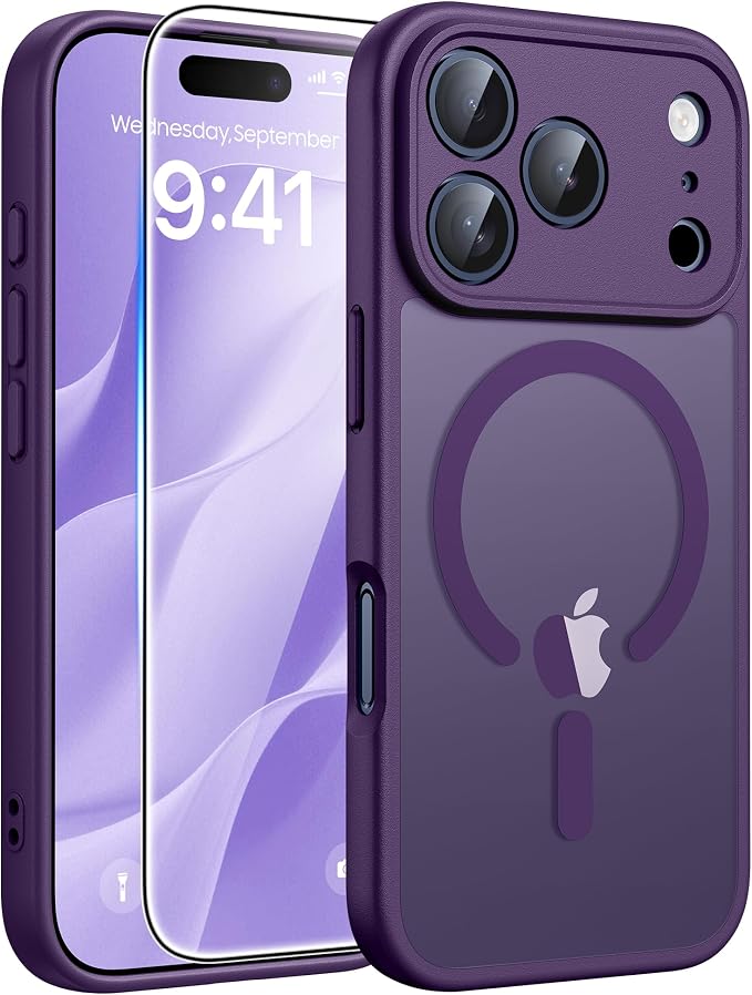 FNTCASE for iPhone 17 Pro Case, Fit for Magsafe, Screen Protector, Purple | Full Camera Protection, Translucent Matte, 14FT Military Grade Drop Proof, Shockproof Protective Phone Cover by FNTCASE