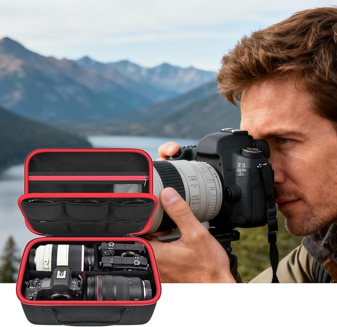 Camera Case for Canon/for Sony/for Nikon DSLR SLR Cameras, Large Capacity | EOS Rebel T7/R50/R6 Mark II/R100,Alpha 7 IV/ZV-E10/A6400/A6700/A6100,D7500,Lens/ Battery/Tripod Bag, Shoulder Strap, Box Only - Image 9