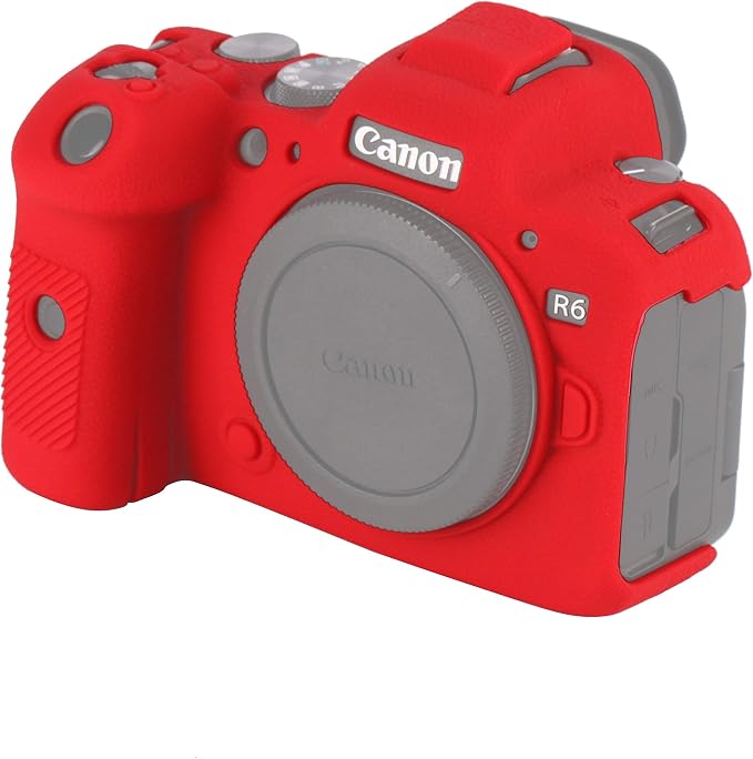 Camera Case for Canon R6 R6II - Silicone Protective DSLR Skin Cover, Detachable Cage, Shockproof, Dustproof (Red) - Image 7