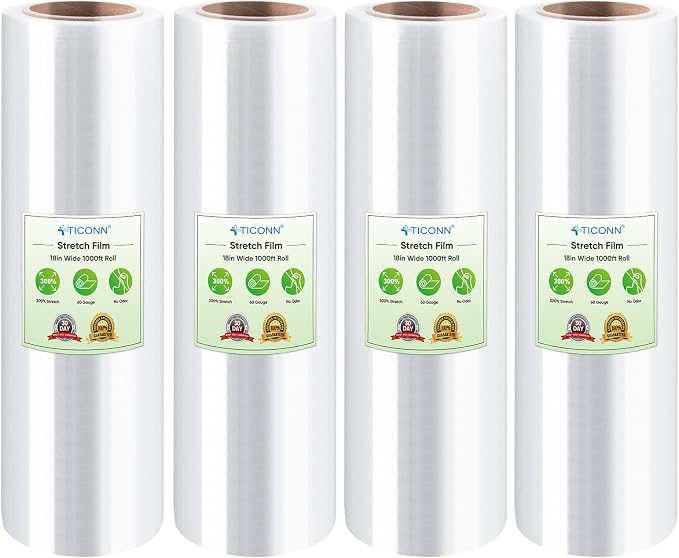 TICONN Stretch Wrap Roll, 18 in x 1000 ft Plastic Wrap for Moving Furniture | Odorless Industrial Strength Stretch Film, 300% Stretchability, Self-Adhering, Ideal for Furniture, Box Protection by TICONN