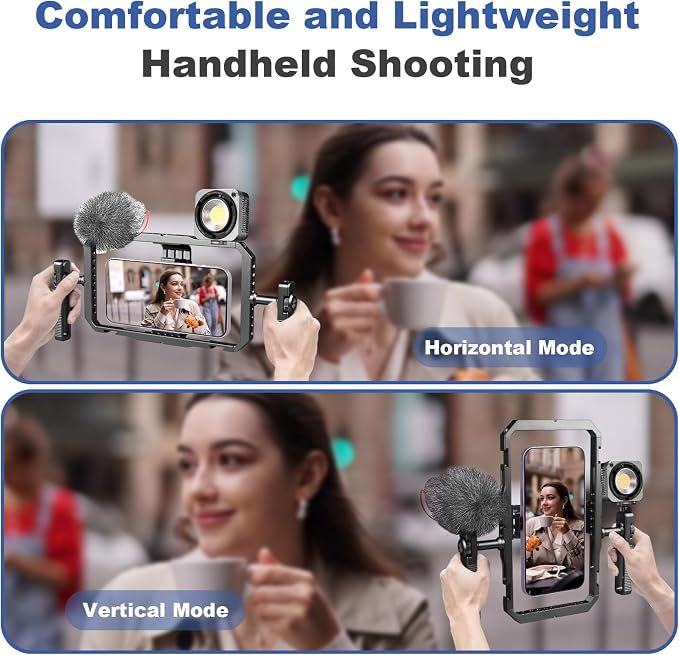Universal Phone Cage Handheld Stabilizer Kit for Vlogging & Filmmaking, Smartphone Cage Video Rig with 360° Rotation Handles Compatible with iPhone 17/16/15/14/13 Series and Android Phones - Image 6
