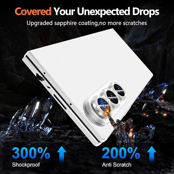 for Samsung Galaxy Z Fold 8 Ultra Camera Lens Protector, Individual Metal Ring Tempered Glass Lens Cover, [Strong Adsorption] Scratch Resistant Ultra-Thin HD Clear Lens Cover, 1 Set-Slivery Diamond - Image 5