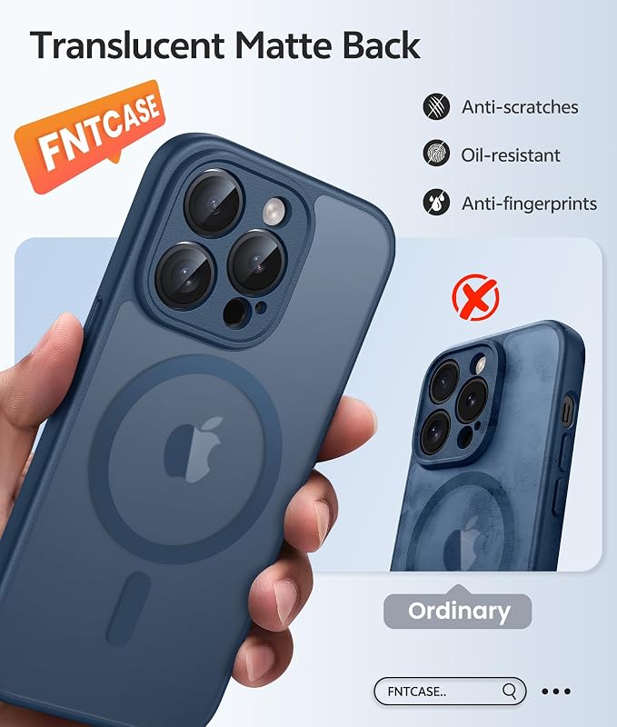 FNTCASE for iPhone 14 Pro Max Case, Fit for Magsafe, Glass Screen Protector | Full Camera Protection, Translucent Matte, 14FT Military Grade Drop Proof, Shockproof Protective Phone Cover, Blue - Image 6