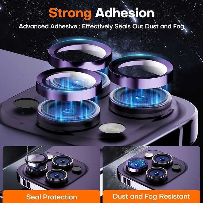Camera Lens Protector for iPhone 14 Pro Max/14 Pro- Deep Purple | 9H Tempered Glass, Metal Individual Camera Cover, Accessories, Anti-drop, Case Friendly, HD Clear, Anti-Scratch - Image 3