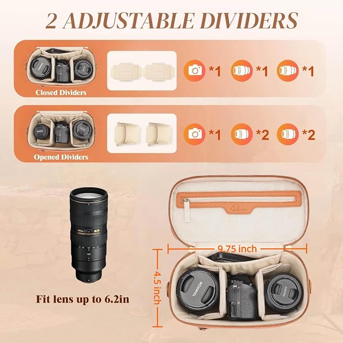 Camera Sling Bag, Waterproof PU Leather Crossbody Camera Case for Photographers, Small Shoulder Bag Compatible for Canon Nikon Sony (Brown) - Image 7