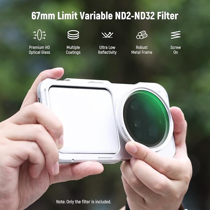 NEEWER 67mm Variable ND Filter, Slim HD ND2-32 Adjustable Neutral Density Filter Compatible with iPhone Android Samsung Camera Lens, Clip Not Included - Image 2