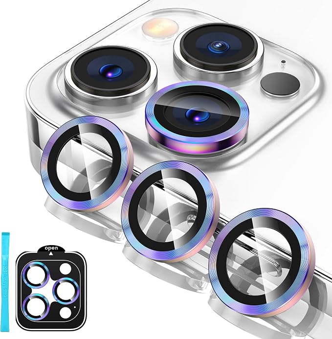 Tensa iPhone 15 Pro/Pro Max Camera Lens Protector, 9H Tempered Glass Screen Cover, Metal Ring for 6.1/6.7 inch iPhone 2023 by Tensea