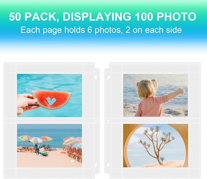 100 Pack 4 x 6 Photo Sleeves for 3 Ring Binder(200 Pictures) | Heavy-Duty Archival Photo Page Protectors, Clear Picture Album Refill Pages Holds, Acid-Free - Image 3
