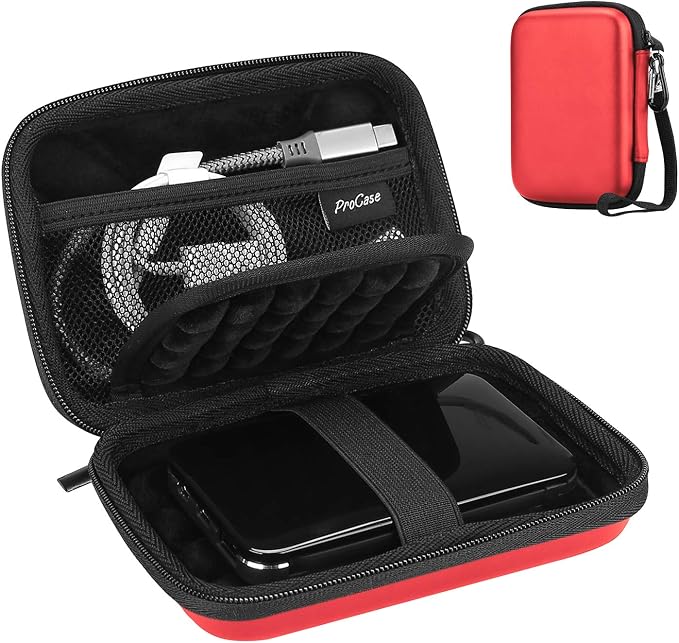 ProCase External Hard Drive Travel Case for 2.5" HDD/SSD -Red | Fits Seagate Portable, Samsung T9, WD Elements, My Passport, Toshiba Canvio Basics, 1TB-5TB Drives, USB 3.0 HDD/SSD Storage by ProCase